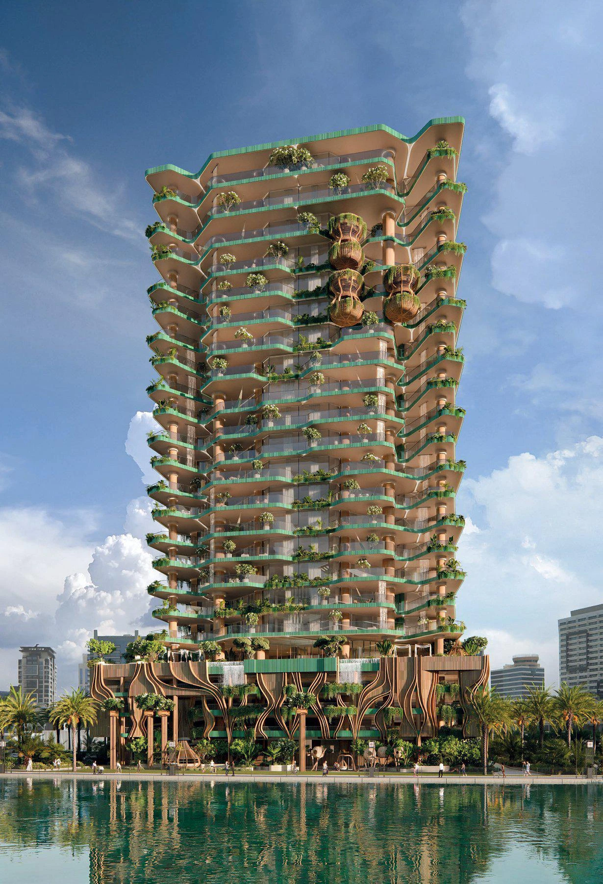 Новая резиденция Eywa на берегу канала с бассейнами, зонами отдыха и водопадами, Business Bay, Дубай, ОАЭ