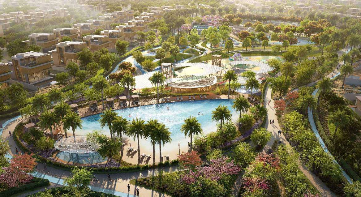Новая закрытая резиденция Nad al Sheba Gardens с лагуной и бассейном рядом с автомагистралями, Nad Al Sheba 1, Дубай, ОАЭ