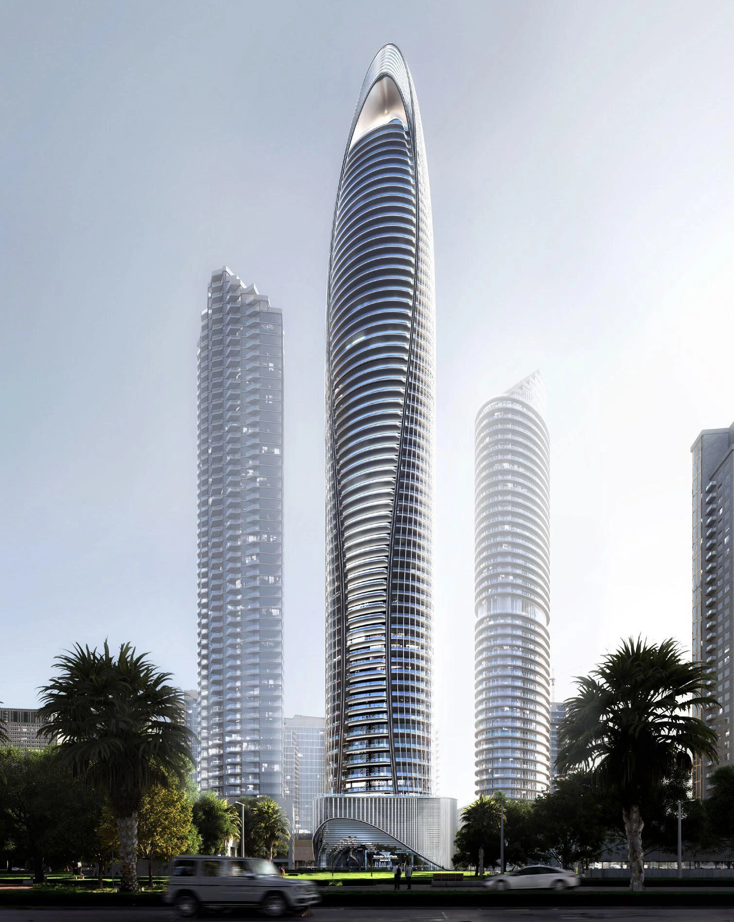 Новая высотная резиденция Mercedes Benz Residence с бассейнами в центре Downtown Dubai, ОАЭ