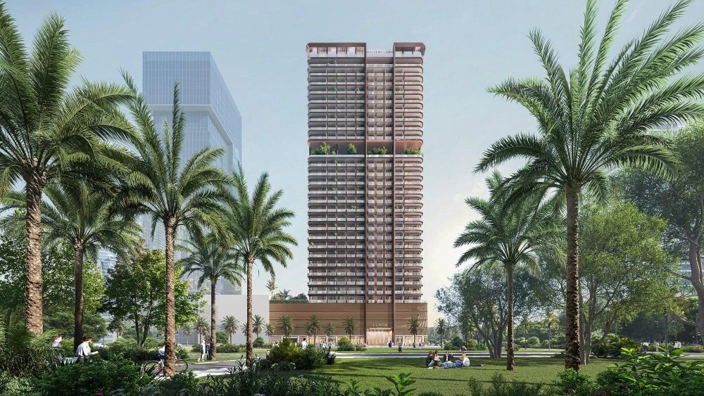 Элитный жилой комплекс Luxor Tower с прямым выходом в парк в Jumeirah Village Circle, Дубай, ОАЭ