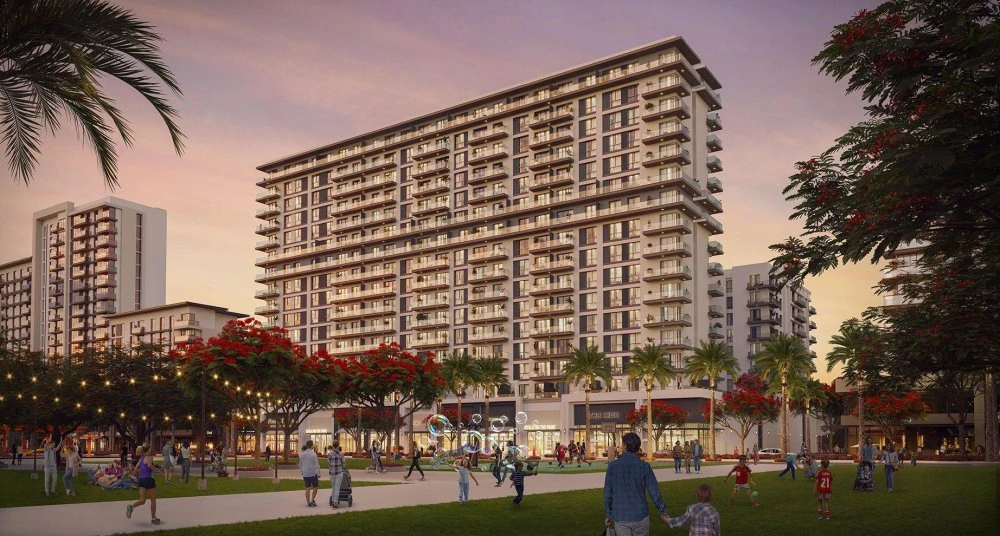 Современные апартаменты с видом на большой зелёный парк в комплексе с магазинами и спортивными площадками, Town Square, Дубай, ОАЭ