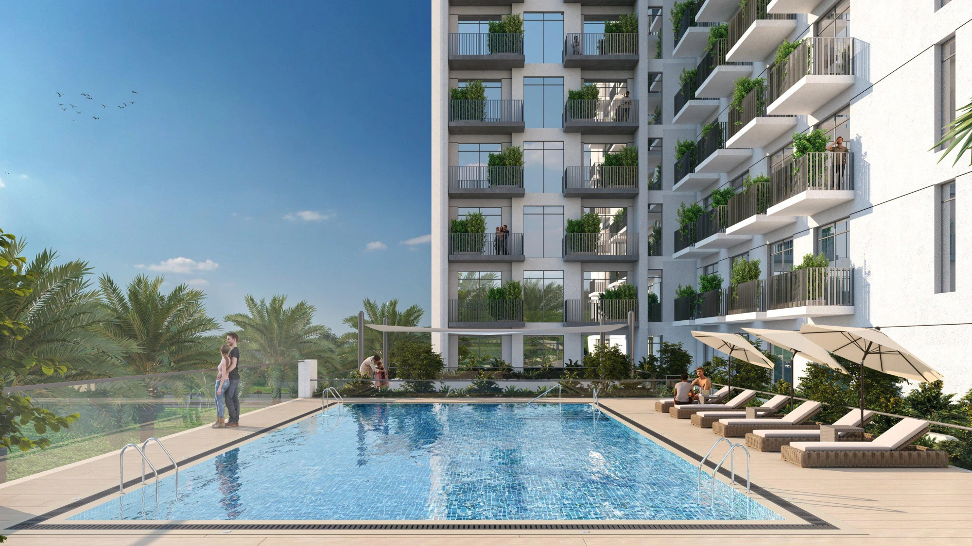 Современная резиденция Amber с бассейнами и ресторанами рядом с автомагистралью и станцией метро, район Jebel Ali Village, Дубай, ОАЭ