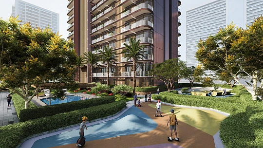 Элитный жилой комплекс Luxor Tower с прямым выходом в парк в Jumeirah Village Circle, Дубай, ОАЭ
