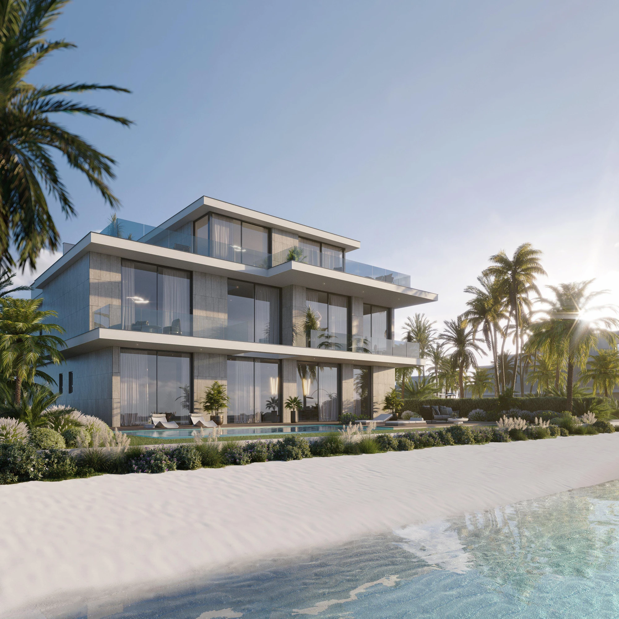 Виллы и дома с частными бассейнами и садами, с видом на лагуну и пляж, в спокойном закрытом районе в MBR City, Дубай, ОАЭ