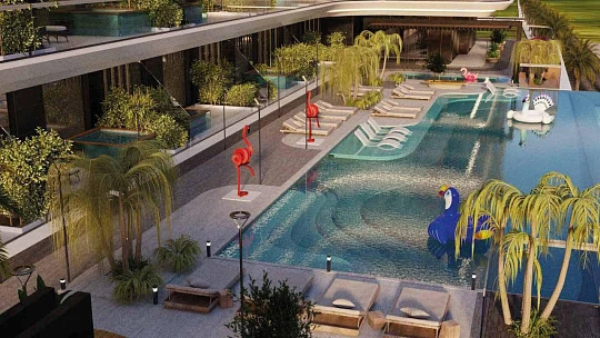 Резиденция Miami 2 с бассейнами и зеленой зоной рядом с Дубай Марина, район Jumeriah Village Triangle, Dubai, UAE