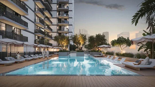 Новые квартиры в жилом комплексе Hadley Heights с широким спектром услуг, Джумейра Вилладж Серкл, Дубай, ОАЭ